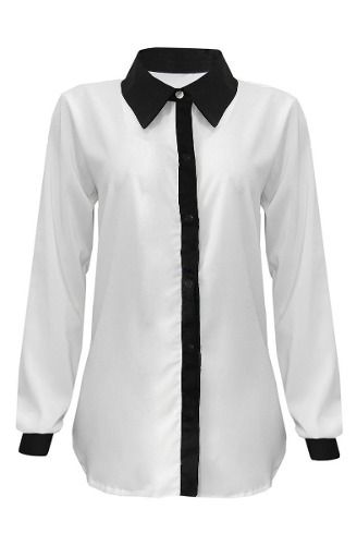 Camisa De Musseline De Seda Preta E Branca Transparente