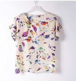 Blusa Pássaros Seda Moda Verão 2014