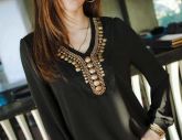 Camisa Chiffon Seda Musseline Pedras Importada