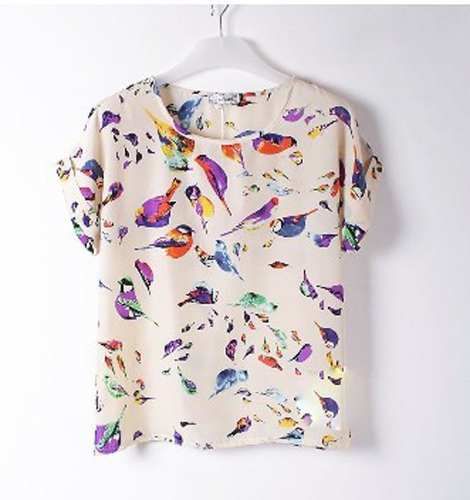 Blusa Pássaros Seda Moda Verão 2014